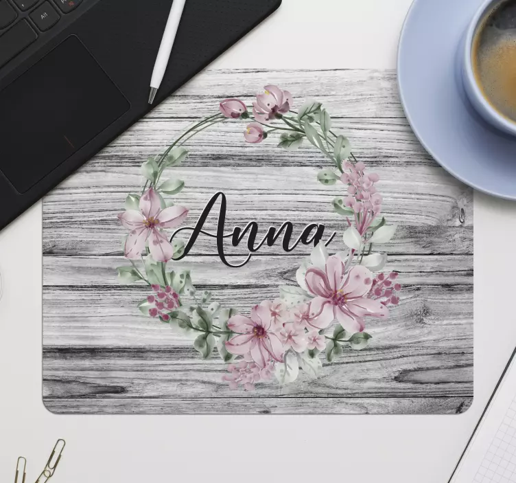 Personalised mouse mat floral name circle - TenStickers