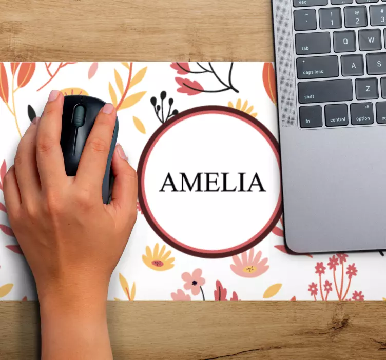 Personalised mouse mat floral personalised oval - TenStickers