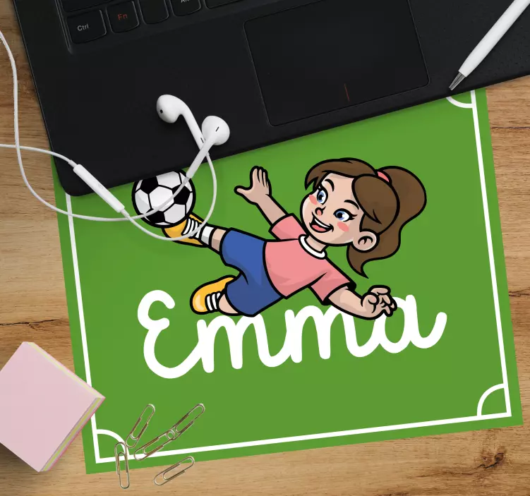 Personalised mouse mat girl kicking soccer ball - TenStickers