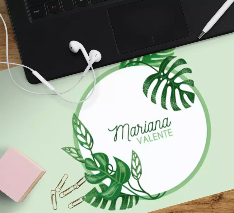 Personalised mouse mat personalized leafy surround - TenStickers