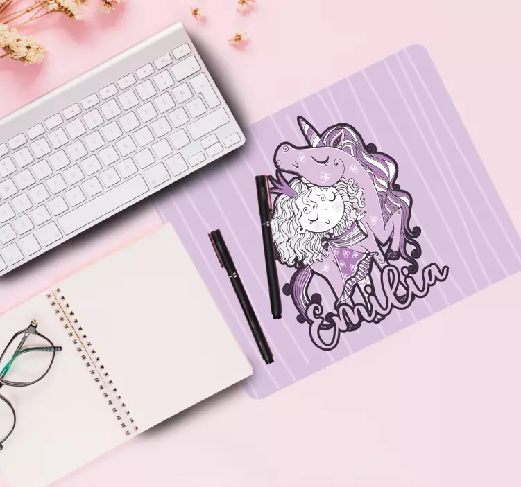 Personalised mouse mat unicorn and girl - TenStickers