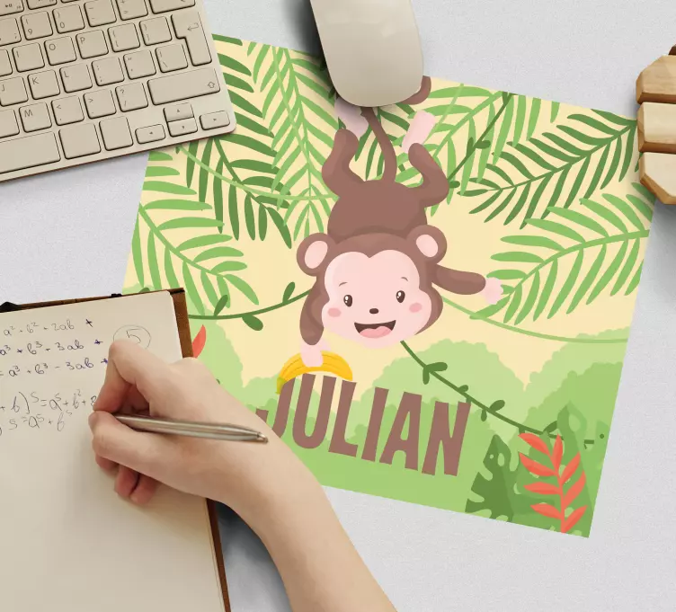 Personalised mouse mat with cheerful monkey illustration - TenStickers