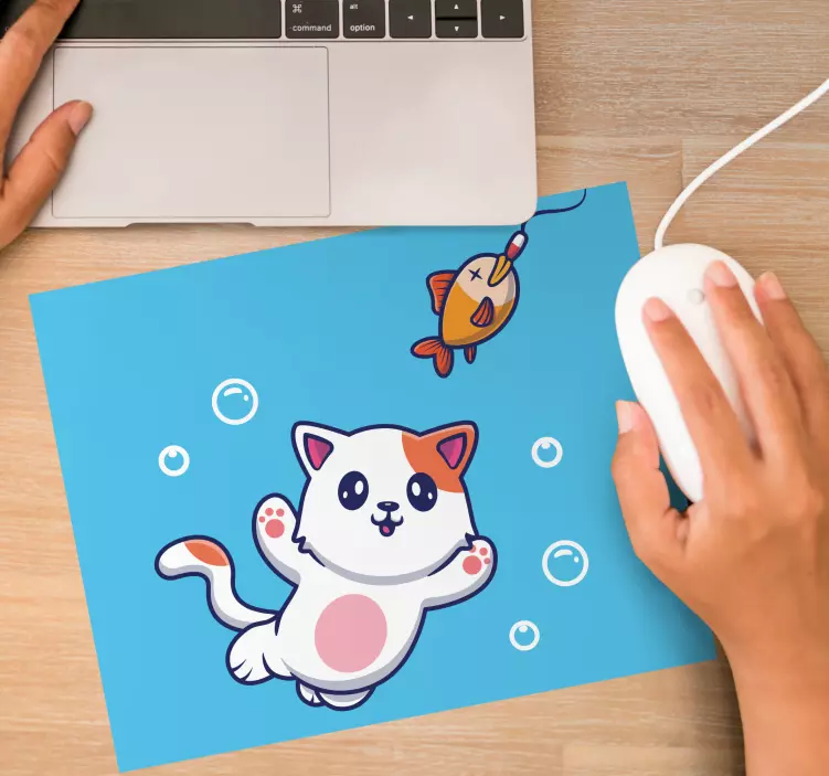 Playful cat fishing gaming mouse pad - TenStickers