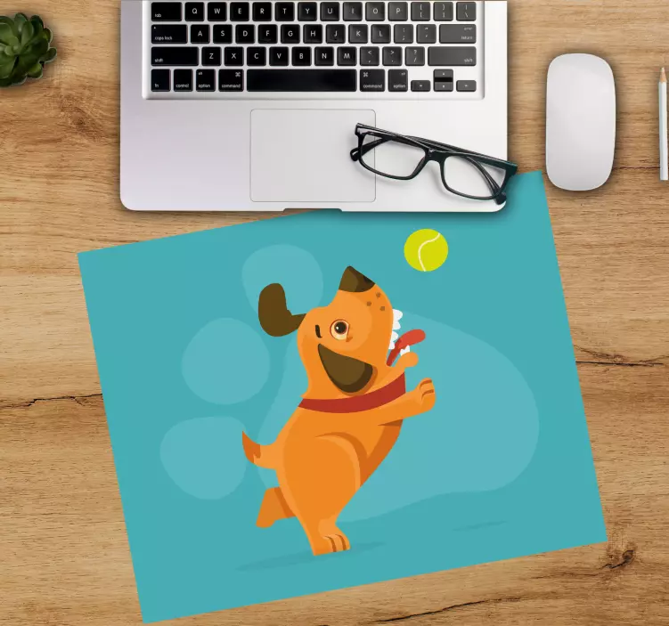 Playful dog catching ball gaming mouse pad - TenStickers