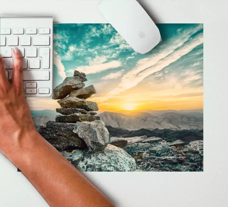 World map mouse pad cairn stack sunset - TenStickers