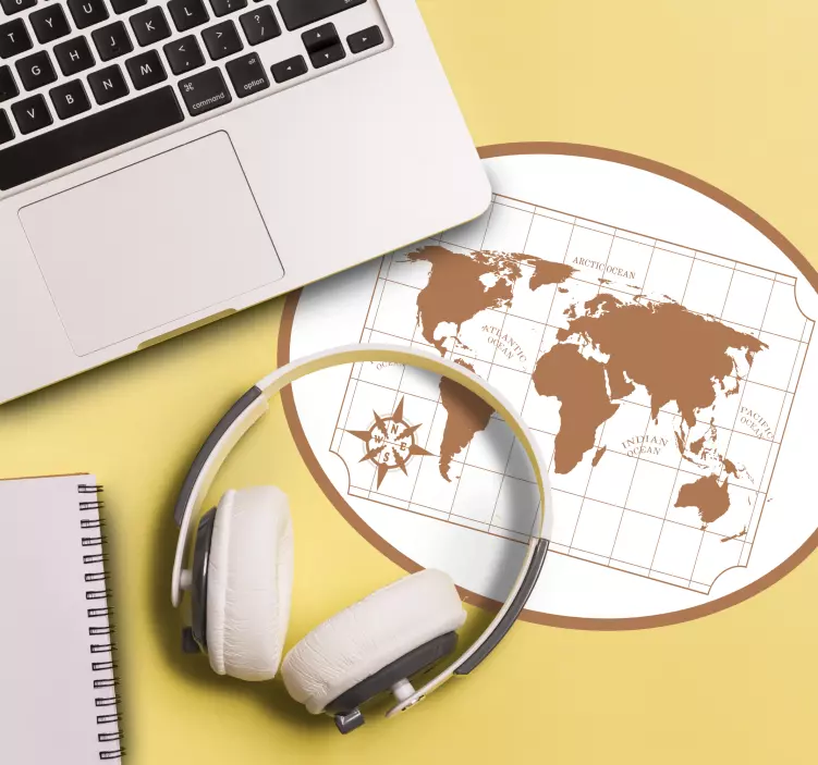 World map mouse pad with compass design - TenStickers
