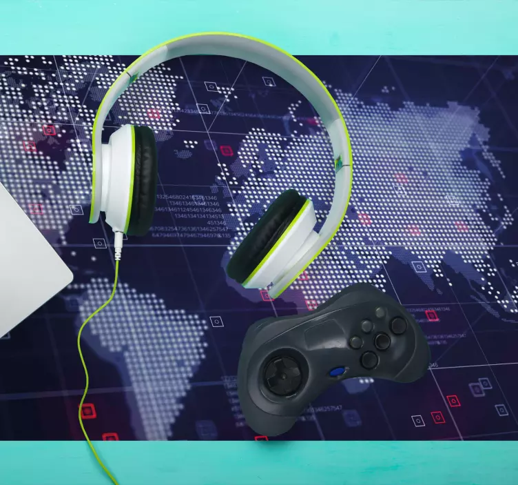 World map mouse pad with interactive global coordinates - TenStickers