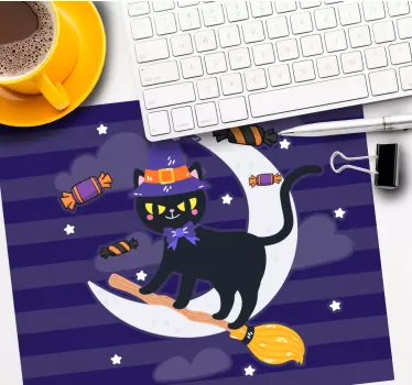 Anime mouse pad black cat on broom - TenStickers