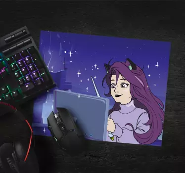 Anime mousepad girl using tablet - TenStickers