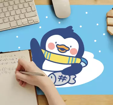 Anime mousepad penguin with fish design - TenStickers