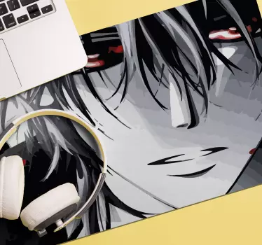 Close up boy face with red eyes anime mouse pad - TenStickers
