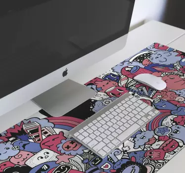 Happy cartoon monsters doddle anime mouse pad - TenStickers