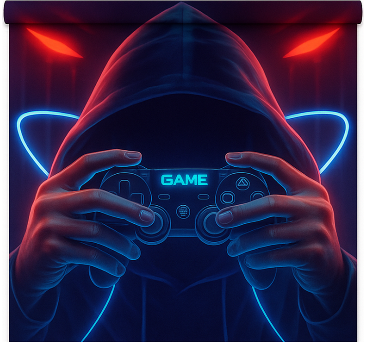 Hooded neon player gamer roller blind - TenStickers