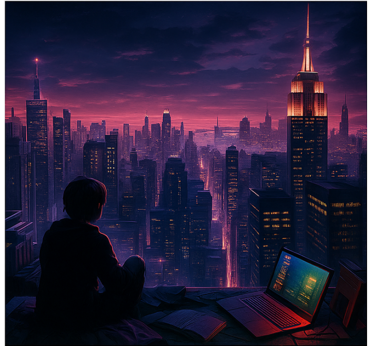 Futuristic skyscraper gaming perspective gamer roller blind - TenStickers