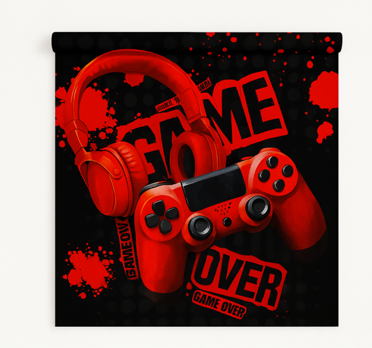 Red headphone game over  gamer roller blind - TenStickers