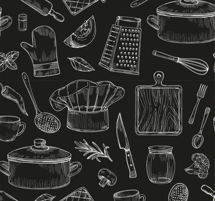 Kitchen roller blind kitchen utensil drawings - TenStickers