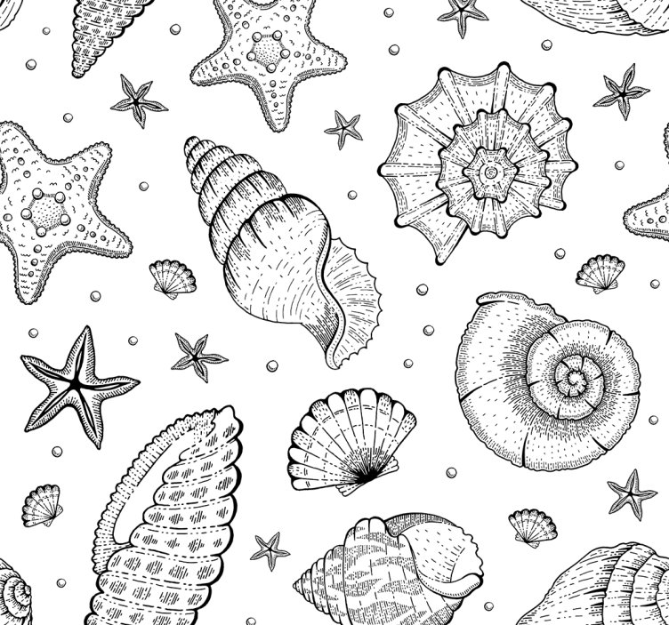 Roller blind office marine life and seashells black white - TenStickers