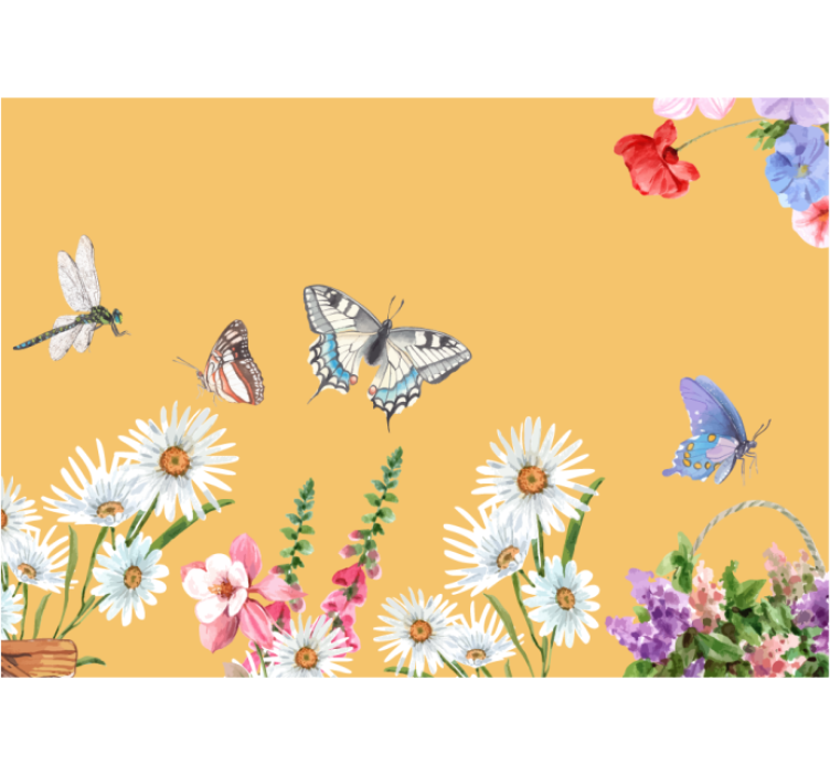 Kitchen roller blind daisy flower and butterflies - TenStickers