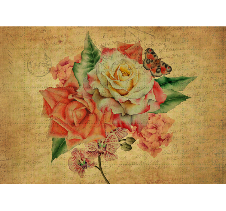 Kitchen roller blind with rose, butterfly, and text - TenStickers