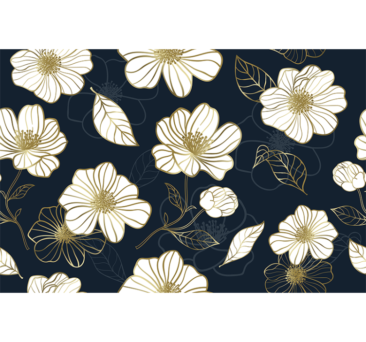 Kitchen roller blind with gold accented floral lineart - TenStickers