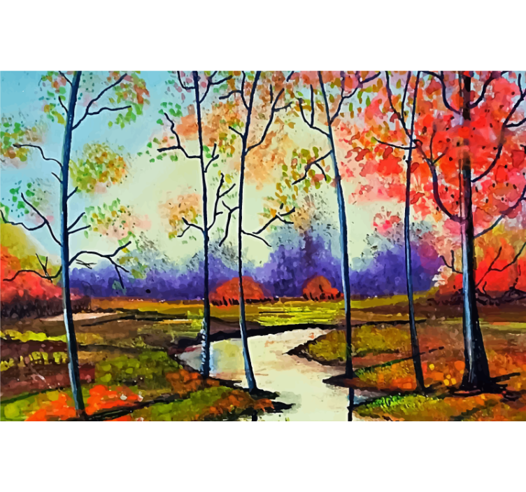 Living room blind colorful spring modern trees - TenStickers