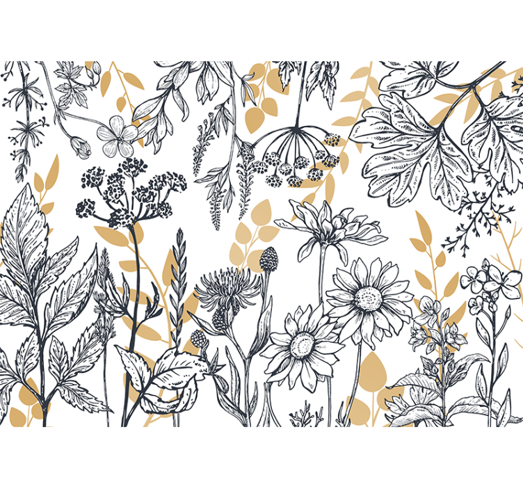 Living room blind glamour floral design with gold - TenStickers
