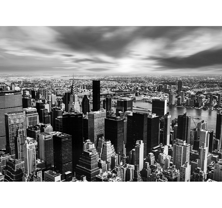 Living room blind urban skyline view - TenStickers