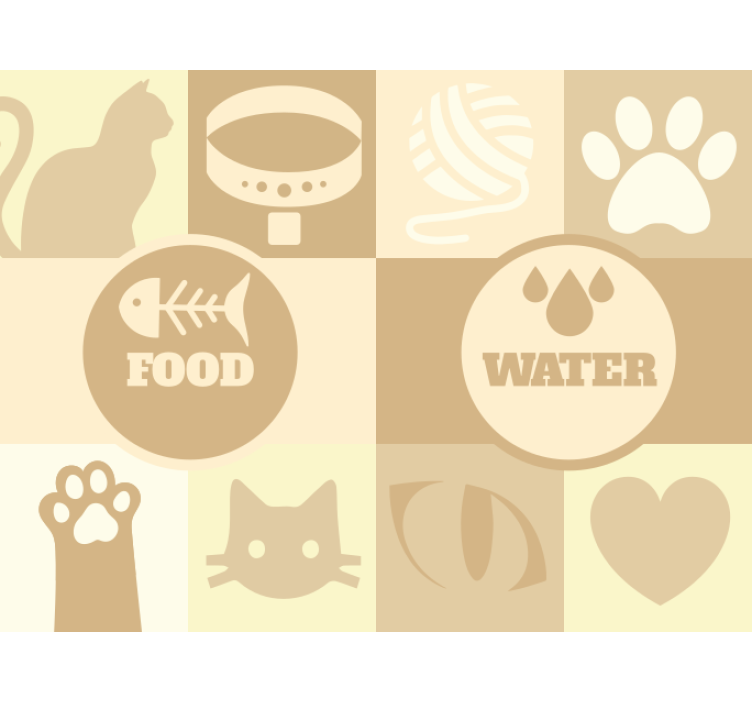 Blind beige cats water and food station - TenStickers