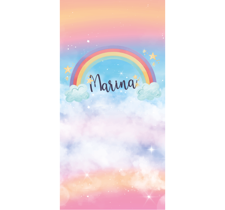Cloudy rainbow with name clouds kids roller blinds - TenStickers