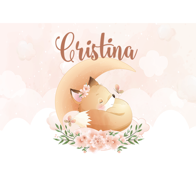 Sleeping fox on moon with name blind children - TenStickers