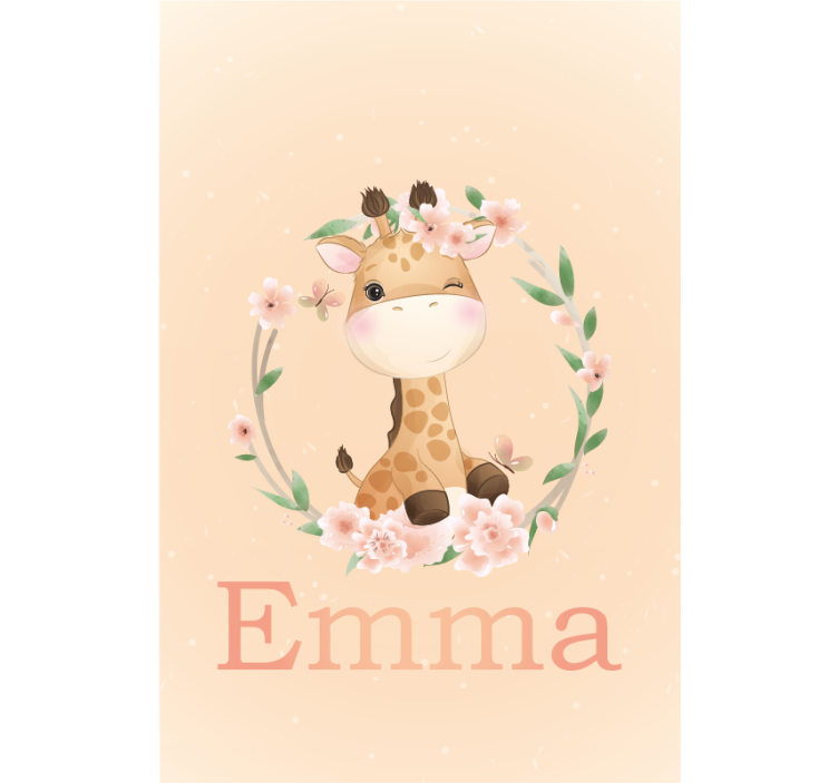 Cute giraffe for girl with name kids roller blind - TenStickers