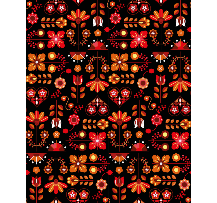 Orange folk art floral roller blind - TenStickers