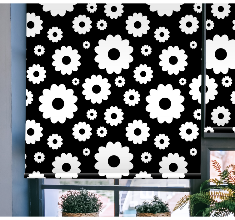 Floral roller blind Black and white blossom pattern - TenStickers