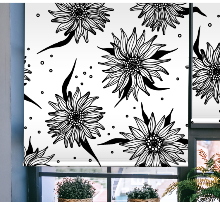 Black and white sunflowers floral roller blind - TenStickers