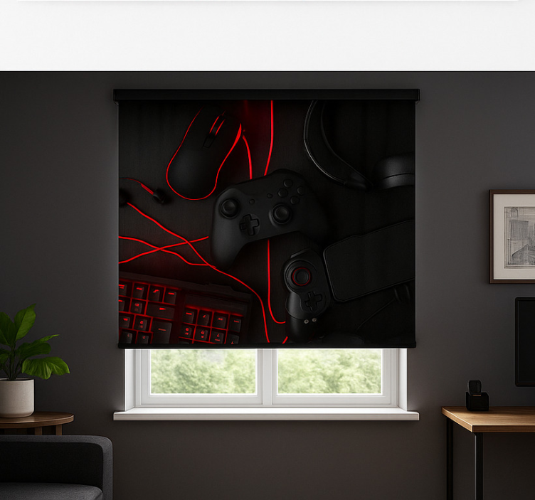 Black red gamers setup gamer roller blind - TenStickers