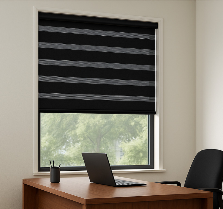 Black striped sheer roller blind office - TenStickers