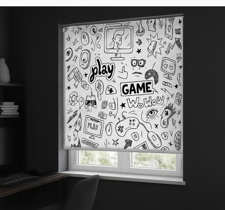 Black white gaming design gamer roller blind - TenStickers