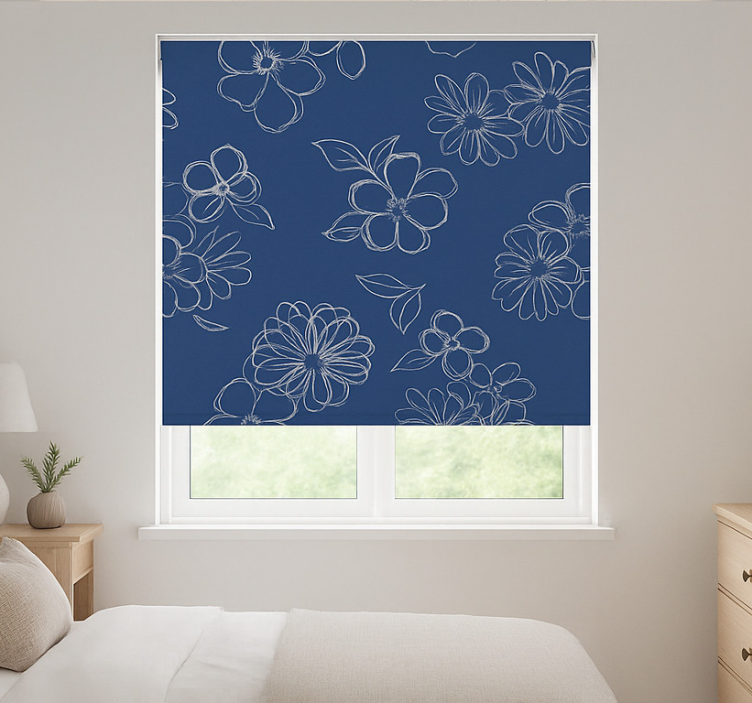 Blue outline florals master bedroom shades - TenStickers