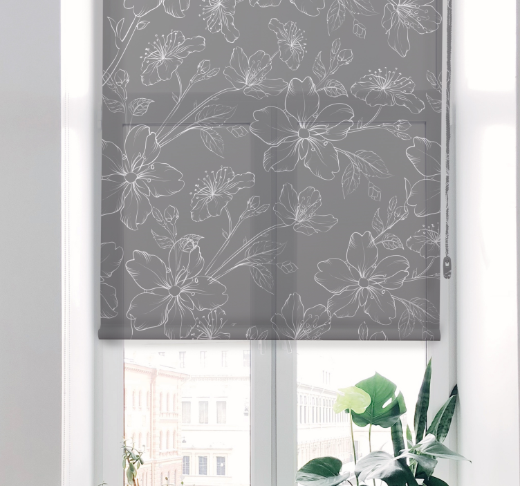 Botanical Line Art floral grey kitchen blind - TenStickers