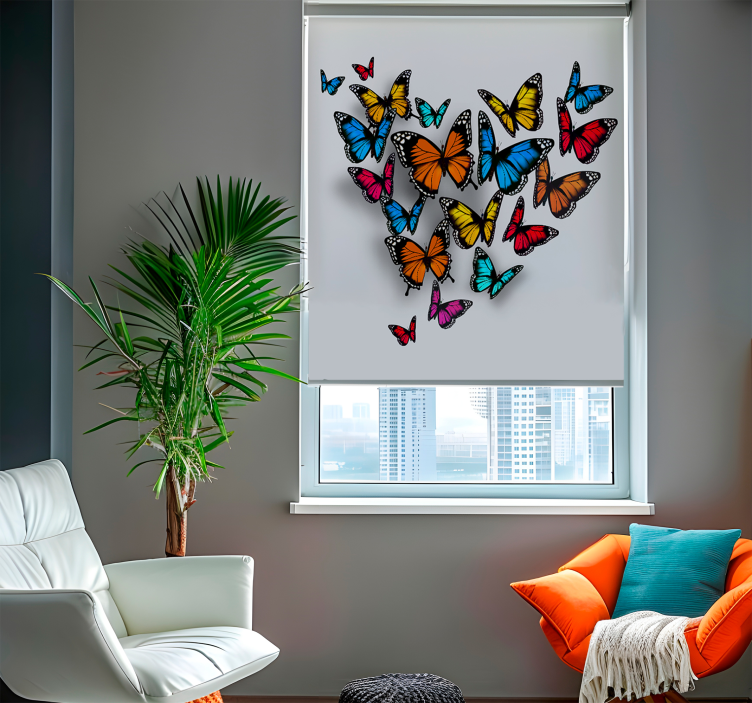 Bright colorful butterflies living room roller blind - TenStickers