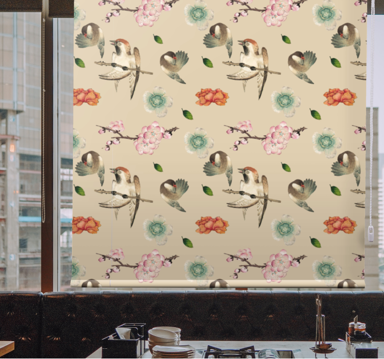 Beige avian design blind flowers and plants - TenStickers