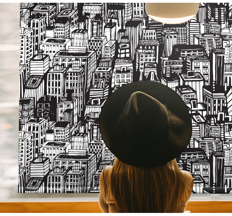 City Skyline Overview world map roller blind - TenStickers