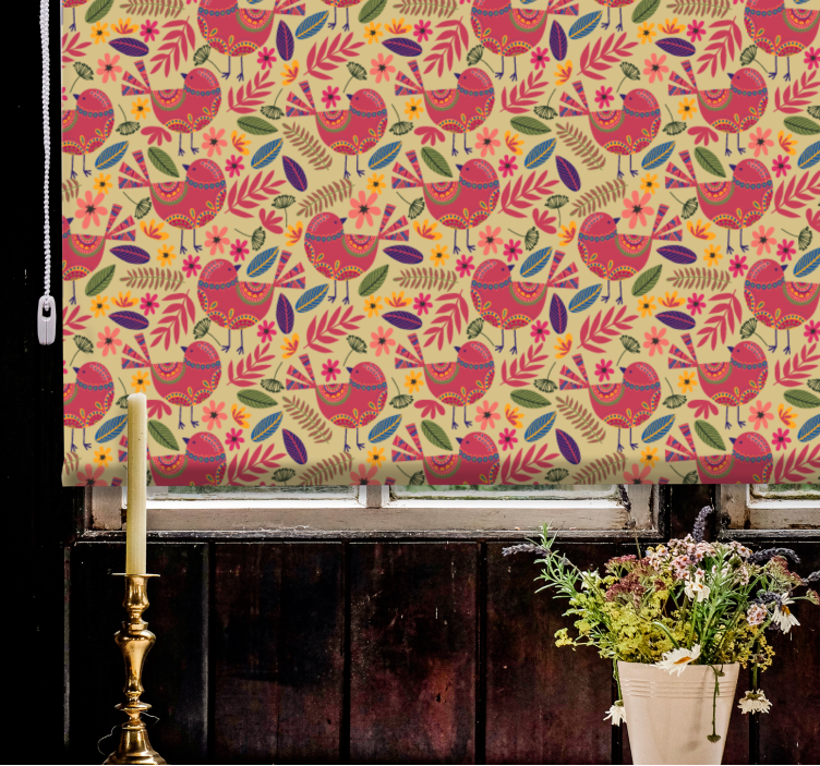 Floral roller blind Colorful birds folk art pattern - TenStickers