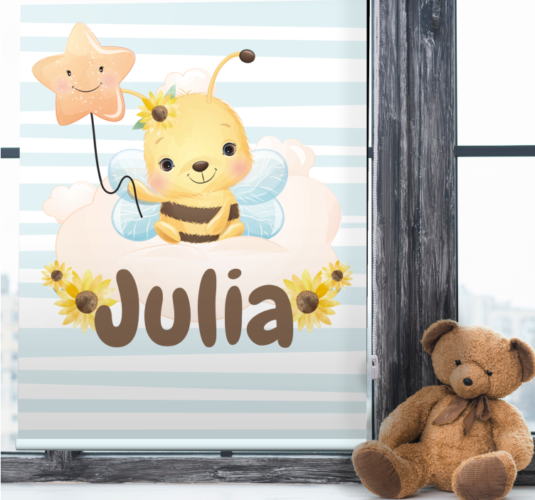Cute bee with name children roller blind  - TenStickers