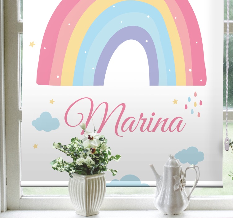 Pastel rainbow and cloud with name kids roller blind - TenStickers