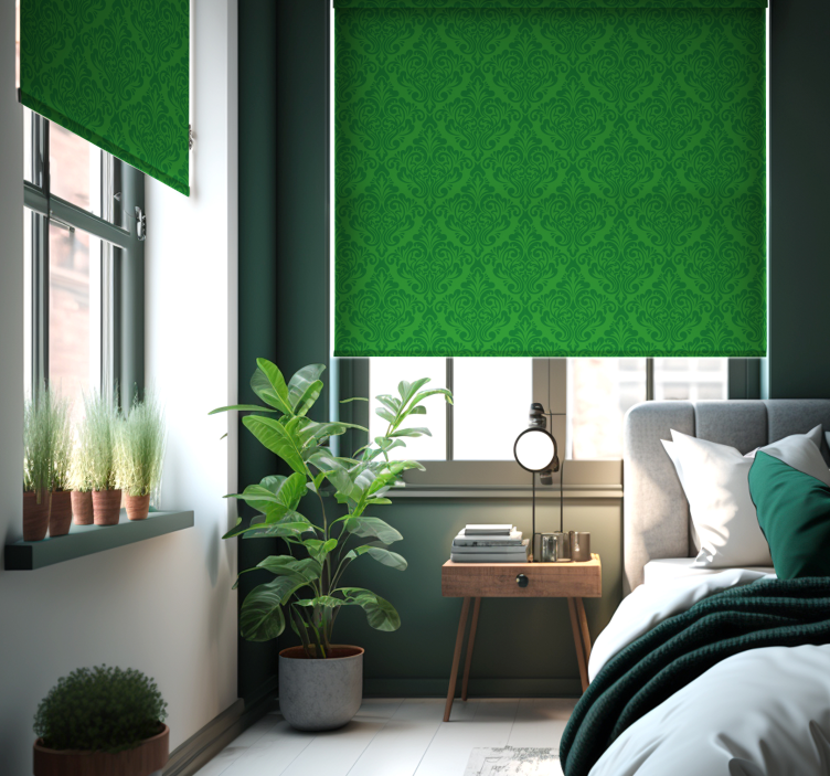 Damask pattern green retro roller blind - TenStickers