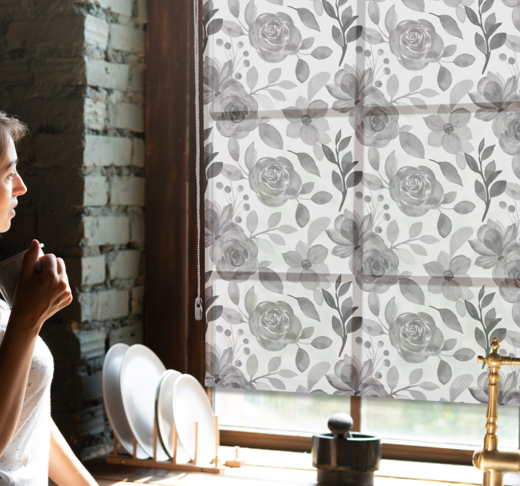ELEGANT GRAY FLORALS floral roller blind - TenStickers