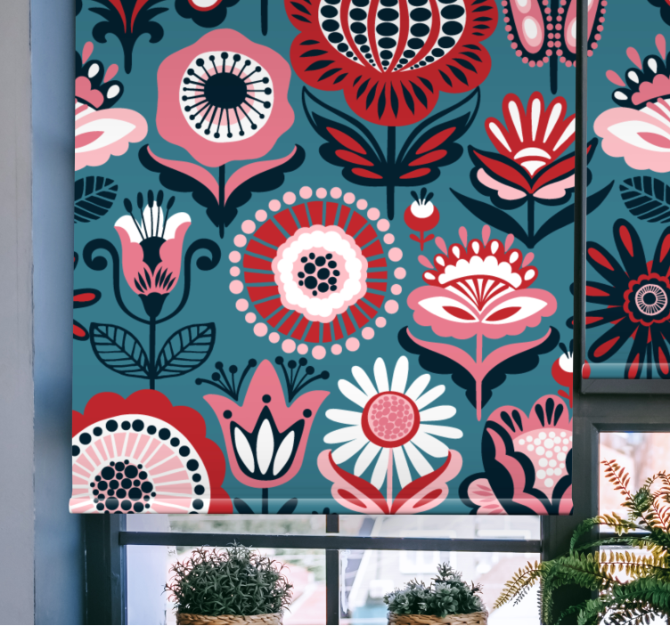 Retro folk pattern floral roller blind - TenStickers
