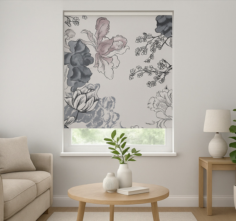 Grayscale watercolour fowers living room blind - TenStickers