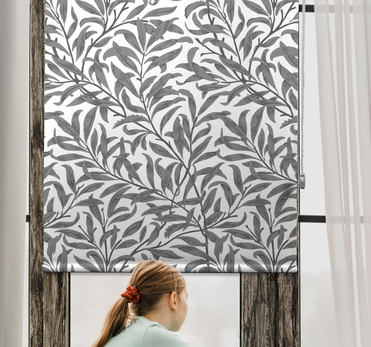 Floral roller blind Grey Botanical Motif - TenStickers